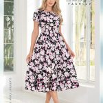 שמלת מידי פרחונית מבית Lubna Fashion עיצוב פרחוני רך