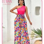 افرهول نسائي صيفي من ماركة Lubna Lingerie يتميز بتصميم بكتف واحد وطبعة ملونة زاهية